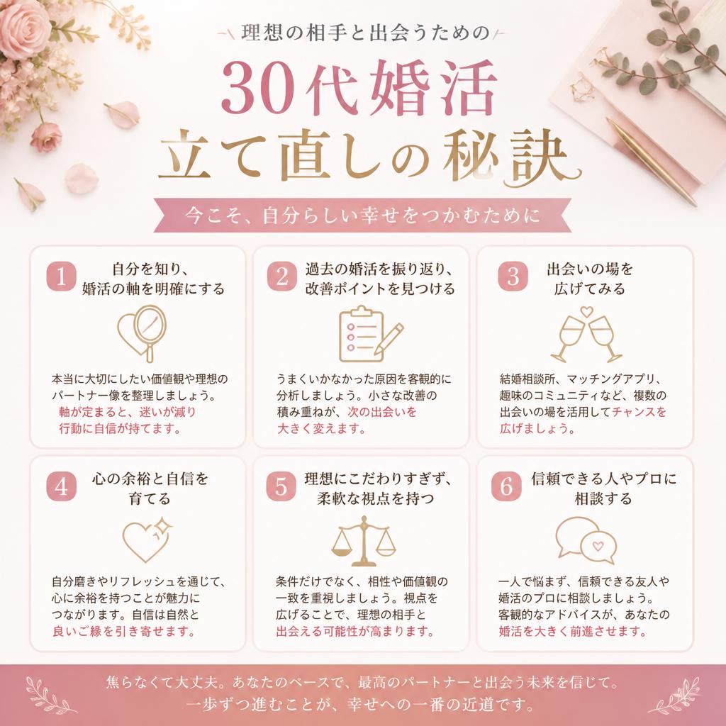 理想の相手と出会うための30代婚活立て直しの秘訣
