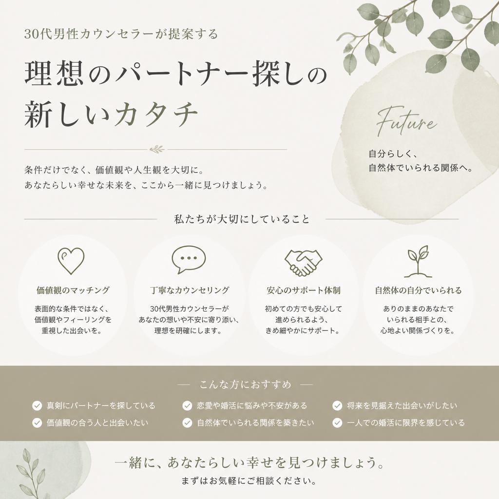 30代男性カウンセラーが提案する、理想のパートナー探しの新しいカタチ